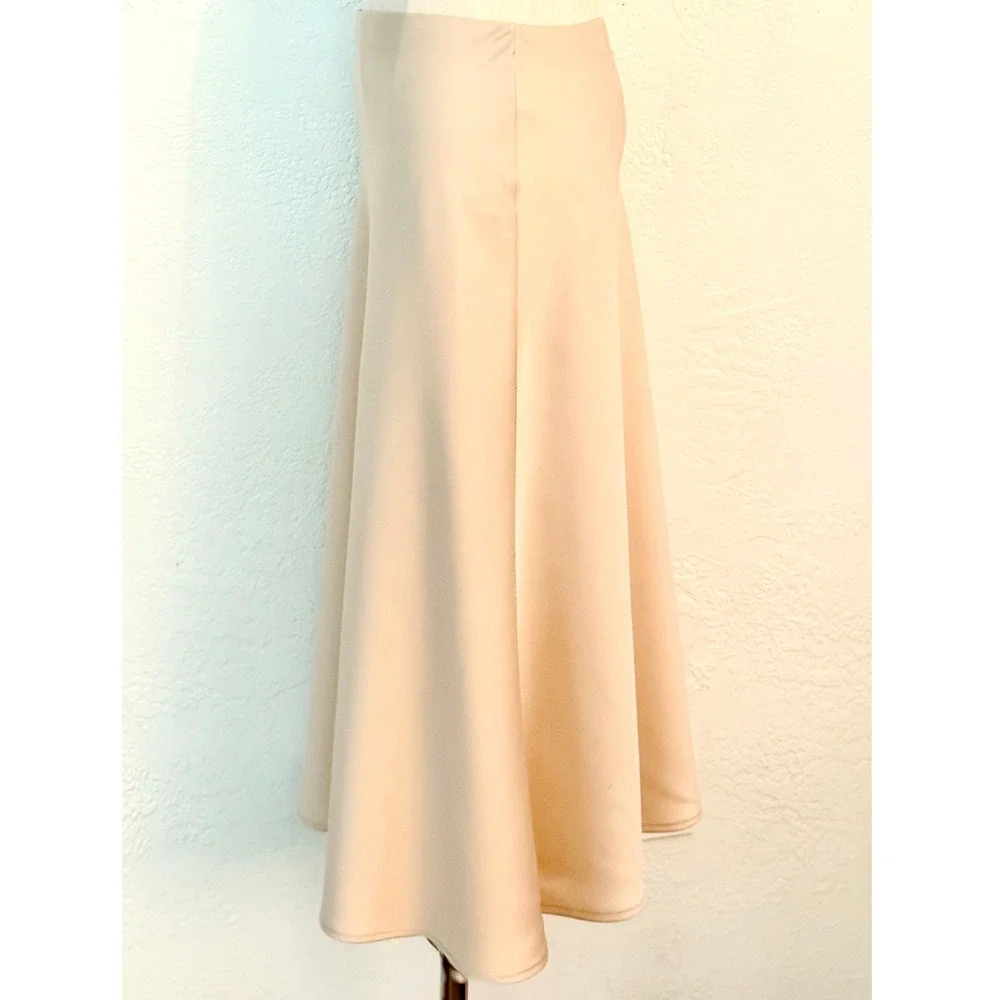 Rachel Zoe Satin Midi Slip Skirt 12 Champagne Minimalist